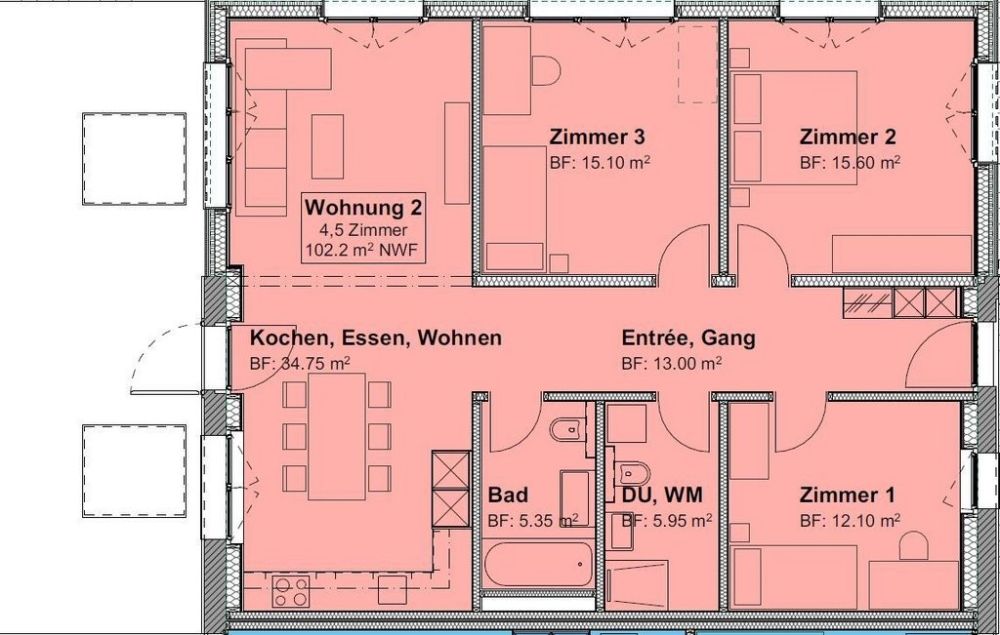 Erstbezug nach Neubau - moderne 4.5-Zimmerwohnung - Grundrissplan