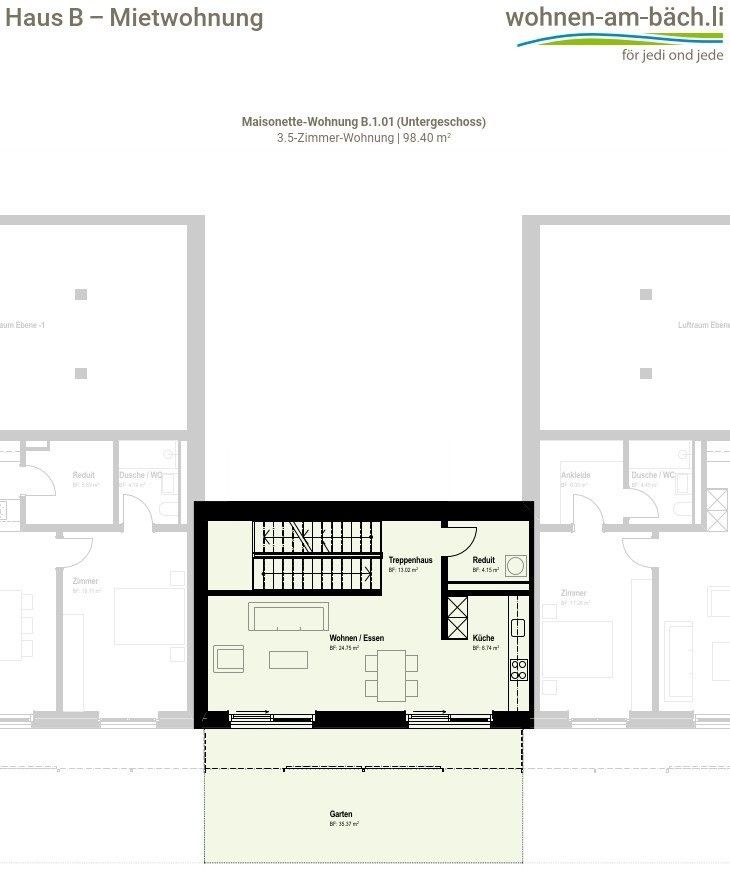 Neubau am Bächli - 3.5-Zimmerwohnung mit Stil - Grundriss B EG