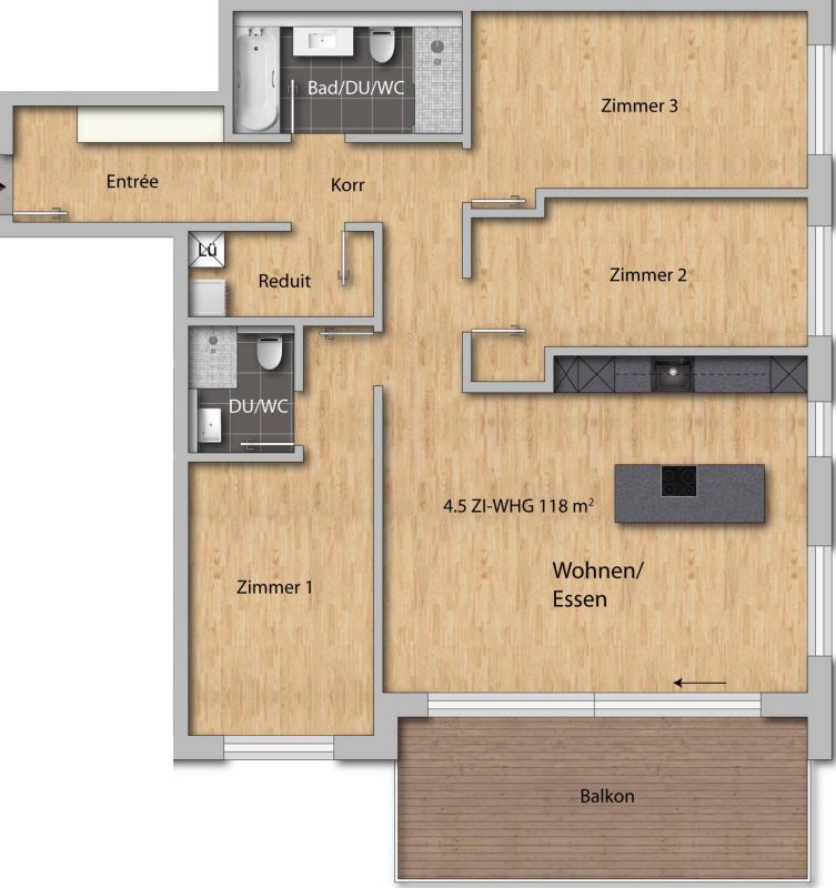 Upgrade your Living! 4½-Zimmer-Wohnung mit hohem Ausbaustandard und vielen Extras (Bezug Februar 2027) - Grundrissplan Wohnung Nr. 1.2