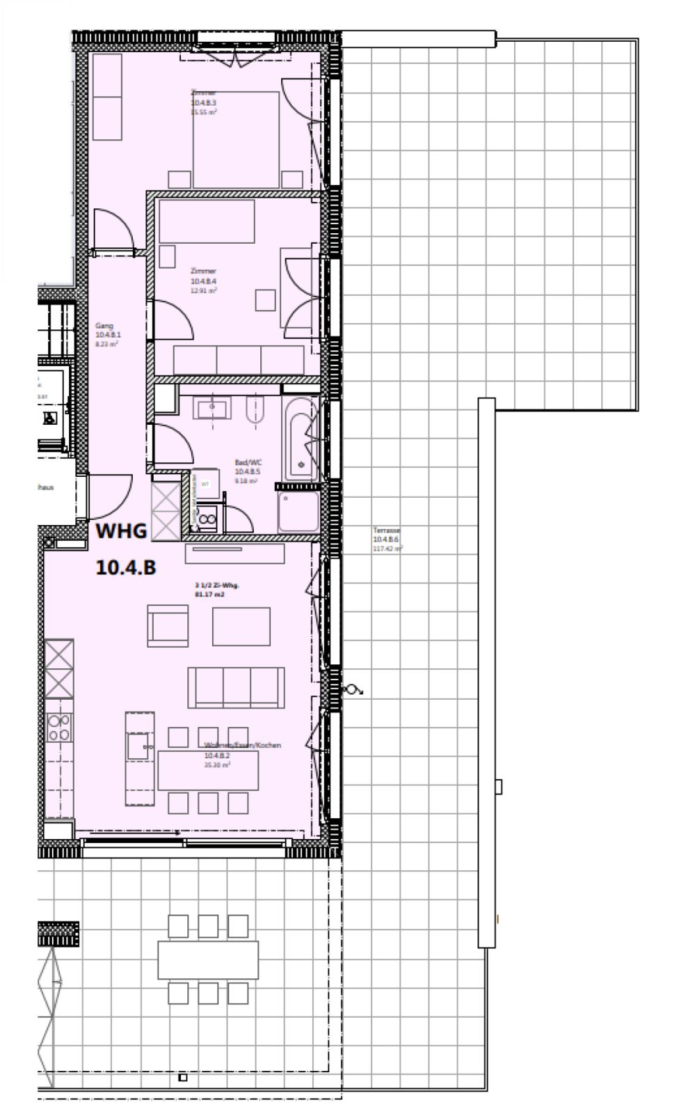 Moderne 3.5-Zimmer-Attikawohnung mit grosszügiger Terrasse - Grundriss
