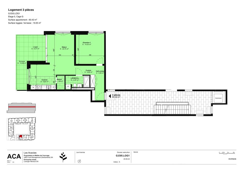 Logement à loyer libre – Appartement de 3 pièces au 5ème étage aux Acacias - Bild 2