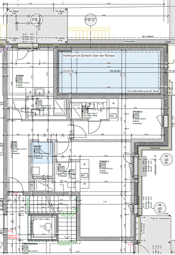 Erstvermietung moderne 1-Zimmer-Studios in Bachs - Grundrissplan Studios 1-3