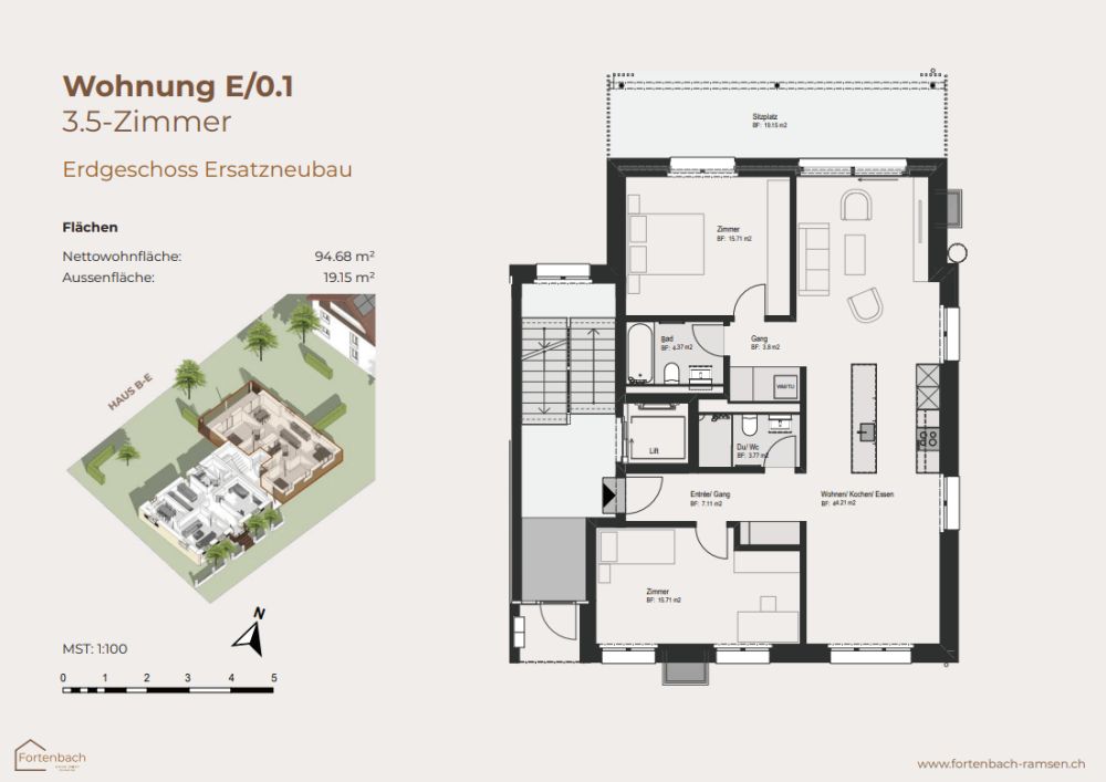 Neubauprojekt "Fortenbach" - Moderne 3.5-Zimmer-Wohnung in Ramsen - Grundriss