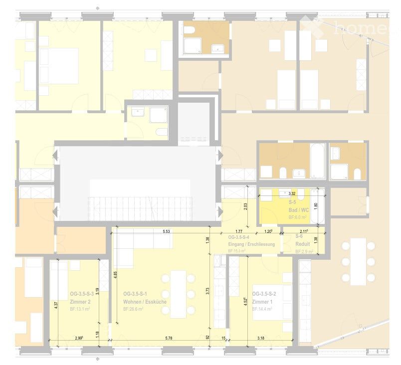 Moderne 3.5-Zimmerwohnung - Grundriss