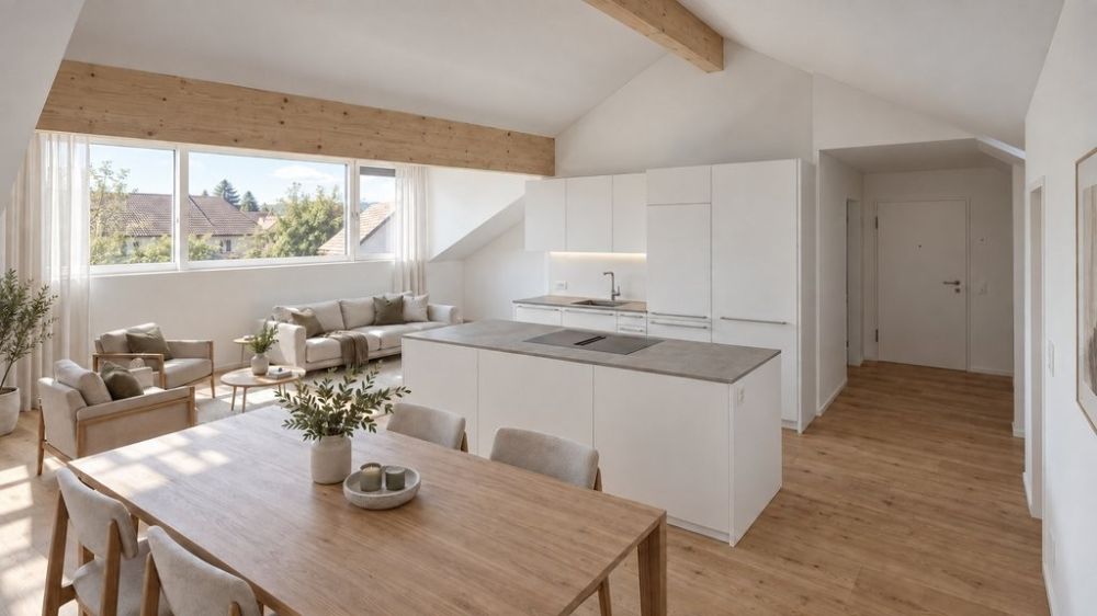 Modern. Neu. Zuhause - Erstbezug im Villigen - Visualisierung Wohnen und Essen