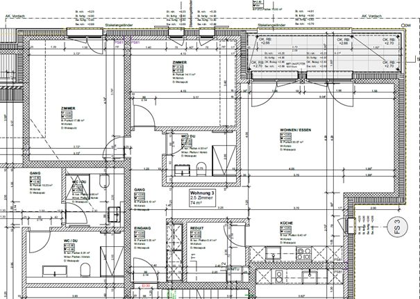 Erstvermietung moderne 3.5-Zimmer-Wohnung in Bachs - Grundrissplan Whg 203