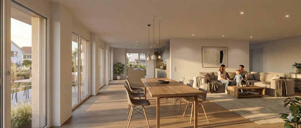 Erstbezug moderne 4.5-Zimmer-Wohnung in Bachs - Visualisierung Wohnbereich