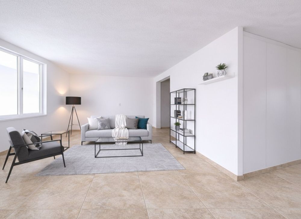 Stilvoll renovierte 3.5-Zimmerwohnung im Erstbezug mit Balkon und Gar - KI Homestaging