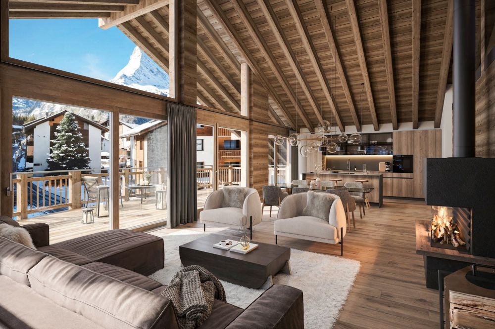 Erstwohnung | Neubau 1660 | 5.5-Zimmerwohnung Attika im DG - Kamera 1 Wohnküche_Chalet 1660