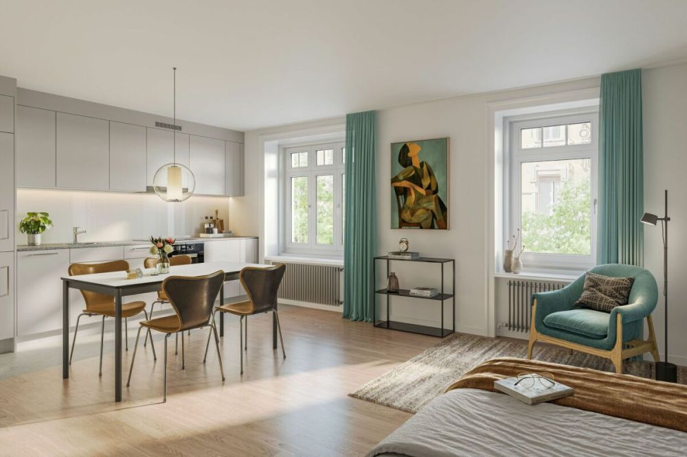 Erstbezug 1-Zimmer Studios in der Neustadt - Visualisierung einer 1-Zimmerwohnung