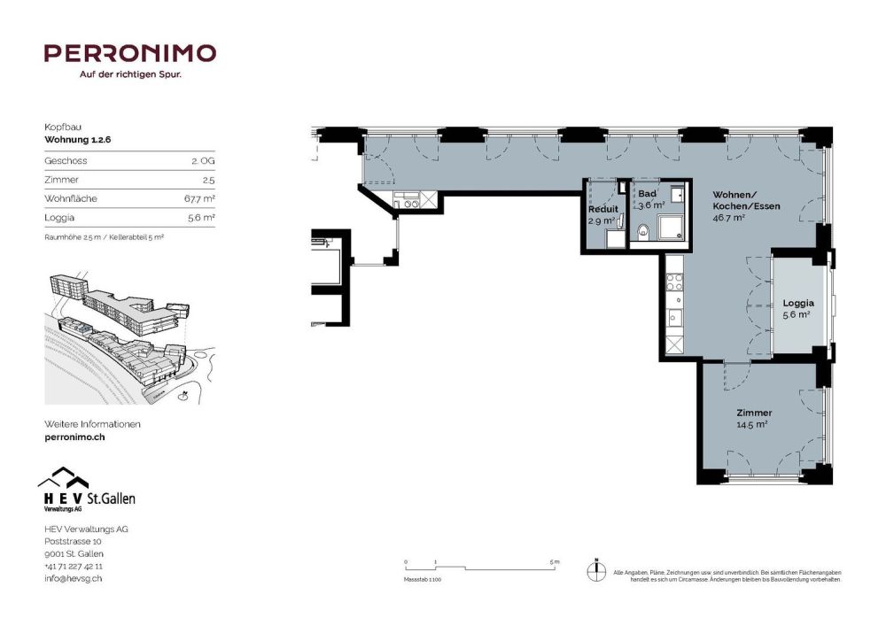 2.5-Zi. Wohnungen im Neubau "Perronimo" in Wil - Grundriss