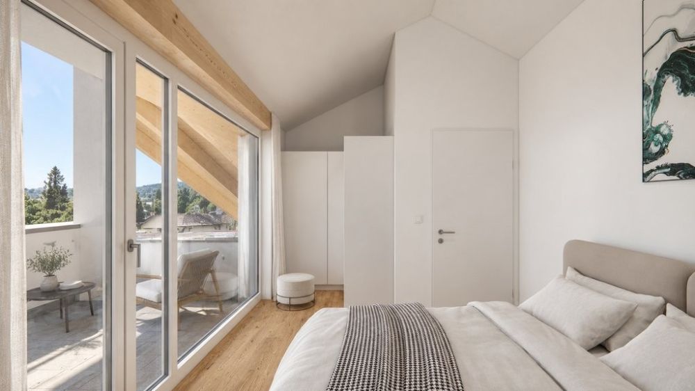 Modern. Neu. Zuhause - Erstbezug im Villigen - Visualisierung Schlafzimmer zum Balkon