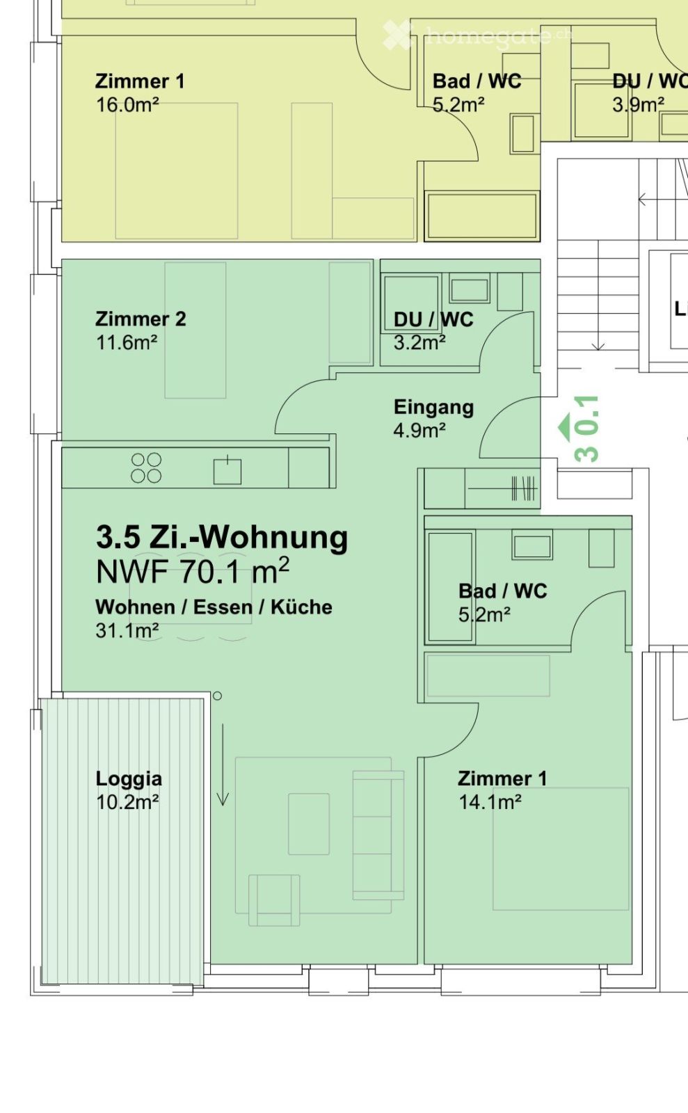 Moderne 3 ½ Neubau Wohnung mit Loggia - Bild 5