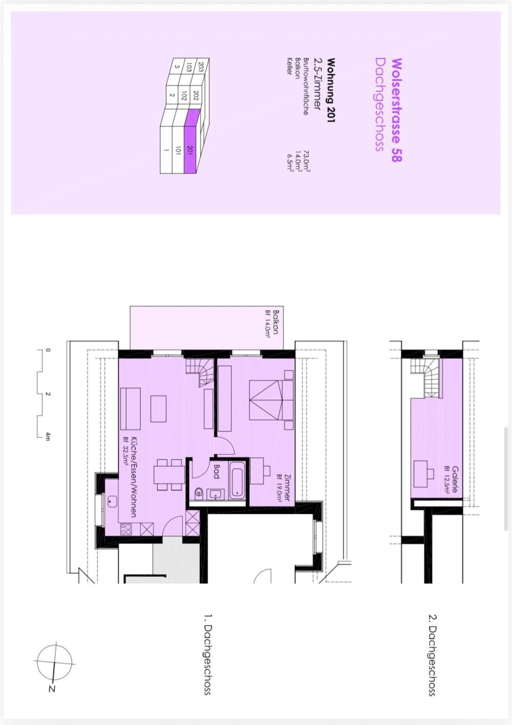 2.5 Zimmer Masionettewohnung im 2.OG mit 73 m2,Balkon 14 m2, Richtung Süden - Bild 3