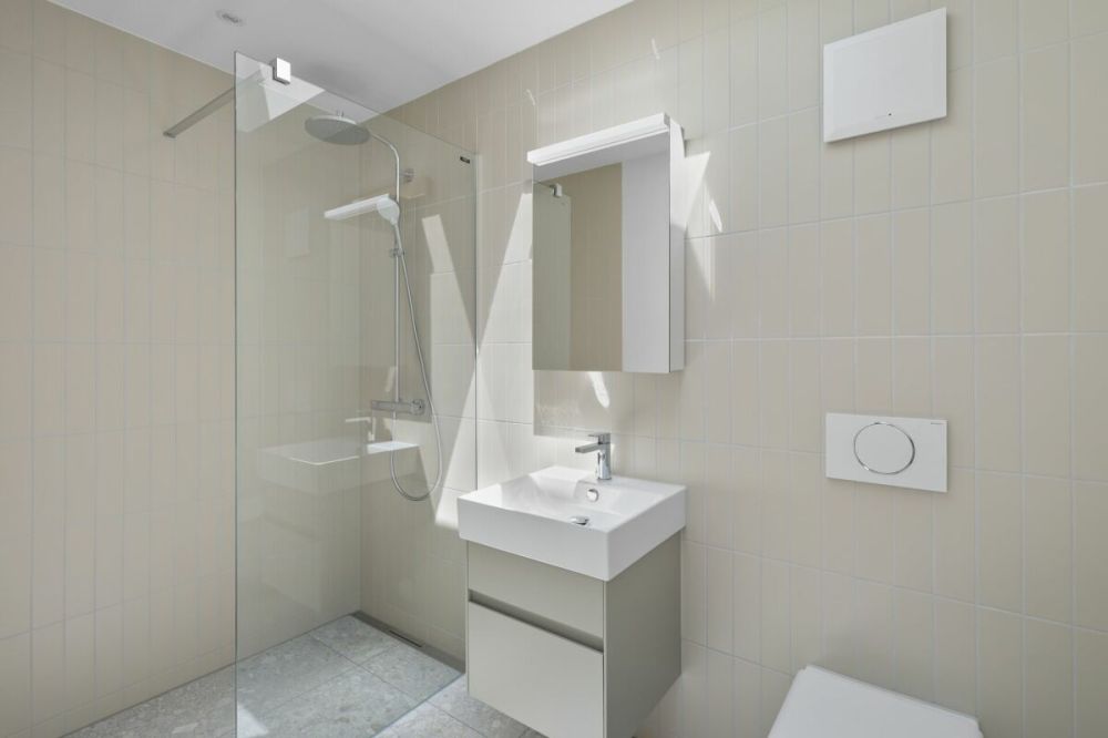 Erstvermietung 3,5 Zi. Attika-Wohnung Süd - Dusche / WC mit Oblicht