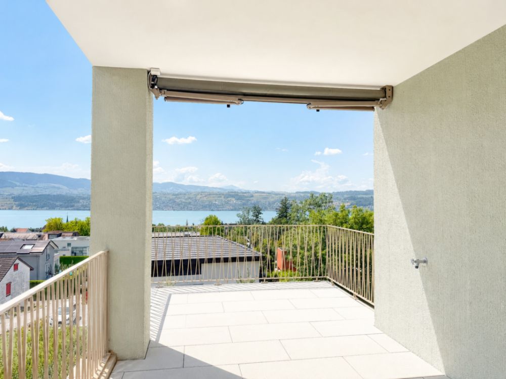Neue 3.5 Zimmer Attika-Wohnung mit grosser Loggia und atemberaubender Aussicht auf See und Alpenpanorama - Loggia