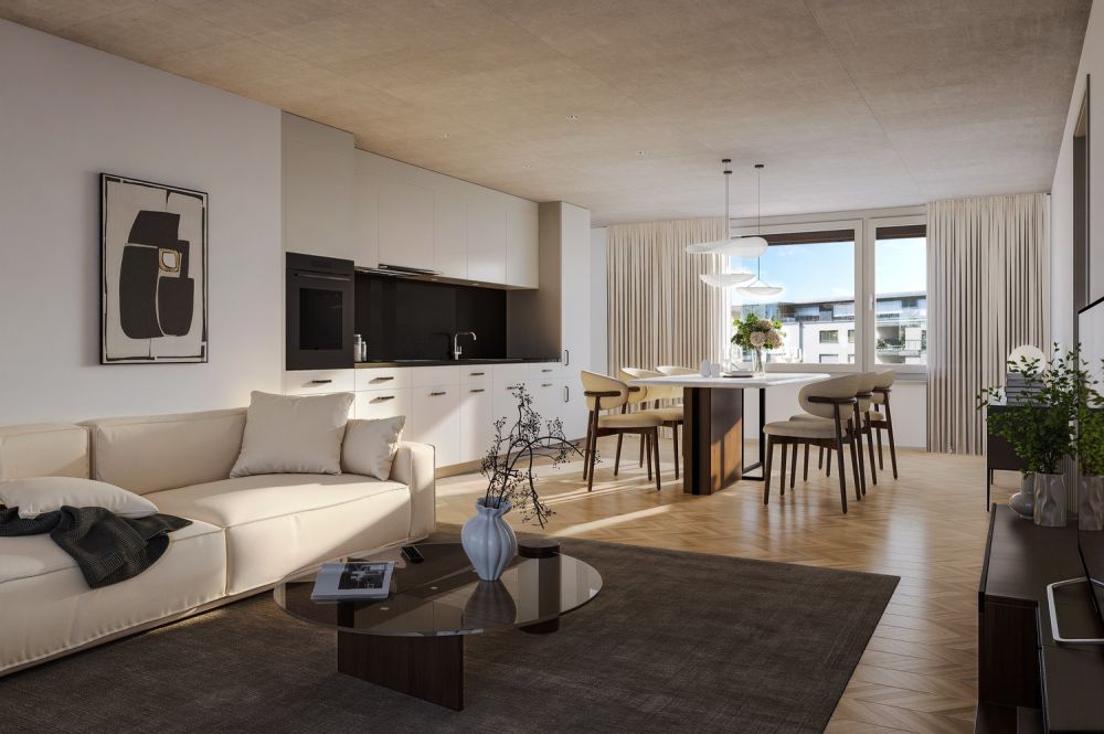 Erstvermietung nach Neubau  Wohnen wie im Eigentum - Küche / Wohnzimmer