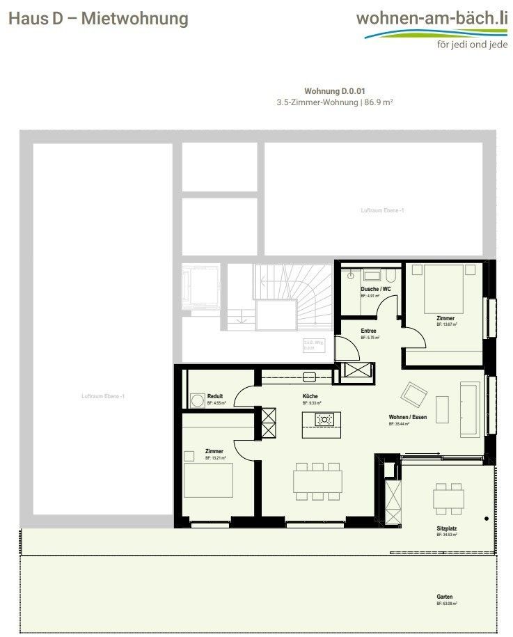Neubau am Bächli - 3.5-Zimmerwohnung mit Stil - Grundriss D.0.01