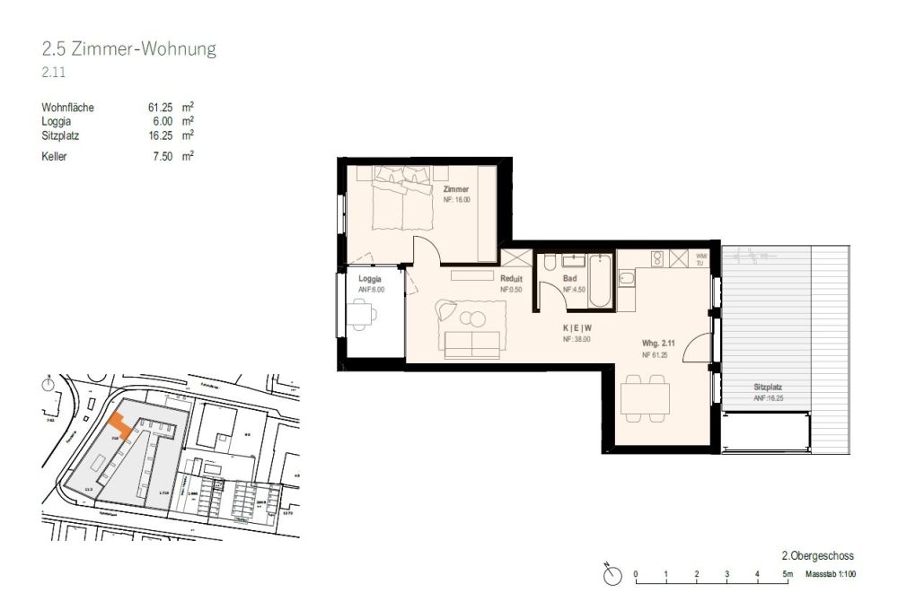 1. Nettomietzins gratis - 2½-Zimmer-Wohnung - Direkt beim Bahnhof! - Grundriss