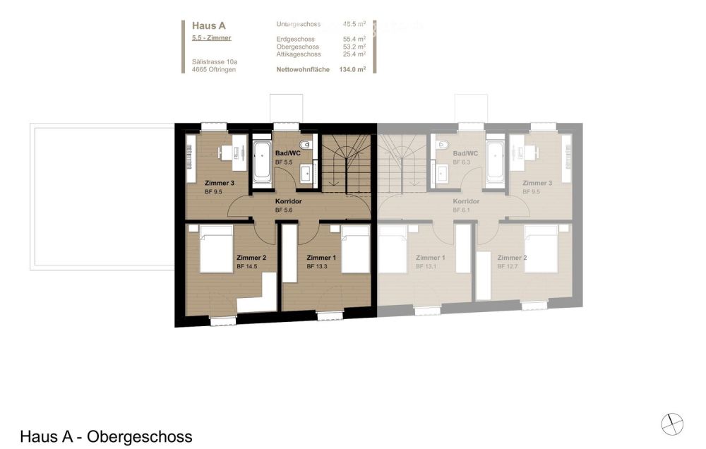 Modernes 5.5-Zimmer-Doppelhaus mit Attika-Terrasse und Garten – Neubau in Oftringen - Bild 8