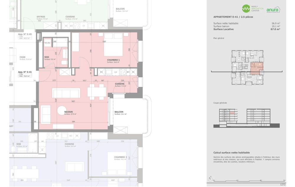 Magnifique appartement neuf de 2.5 pièces à louer à Marly - Plan de l'appartement