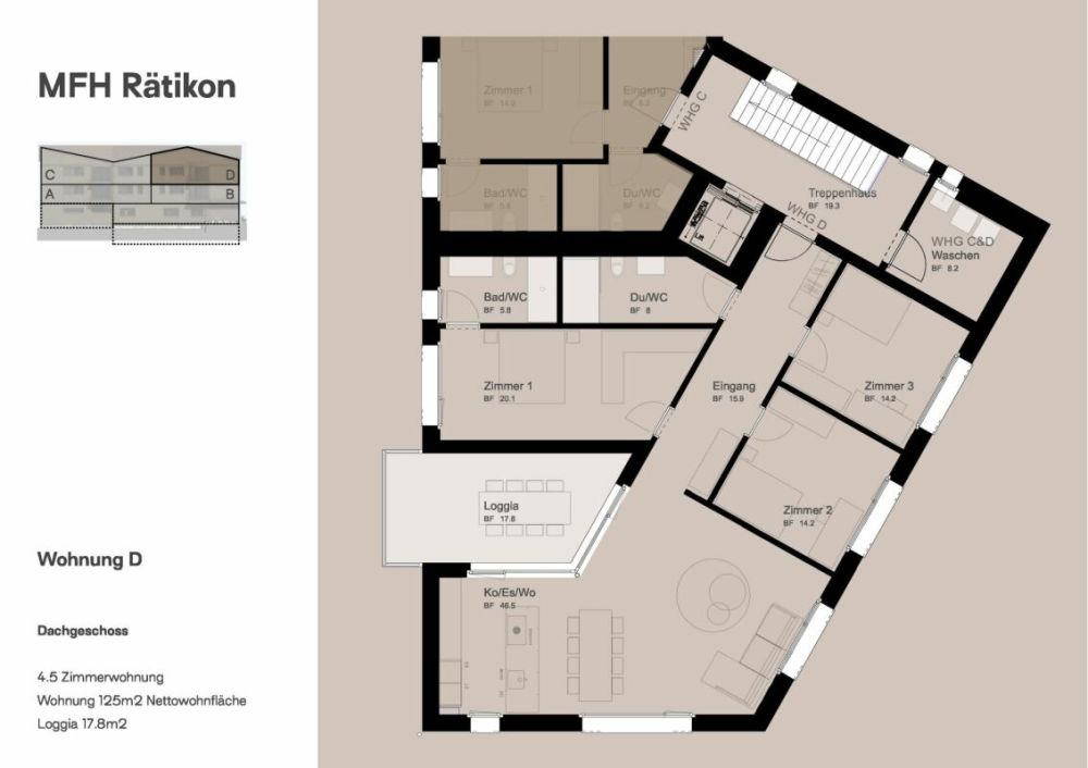 4½ Zi-Dachwohnung im prättigauer Naherholungsgebiet - Grundriss Wohnung D
