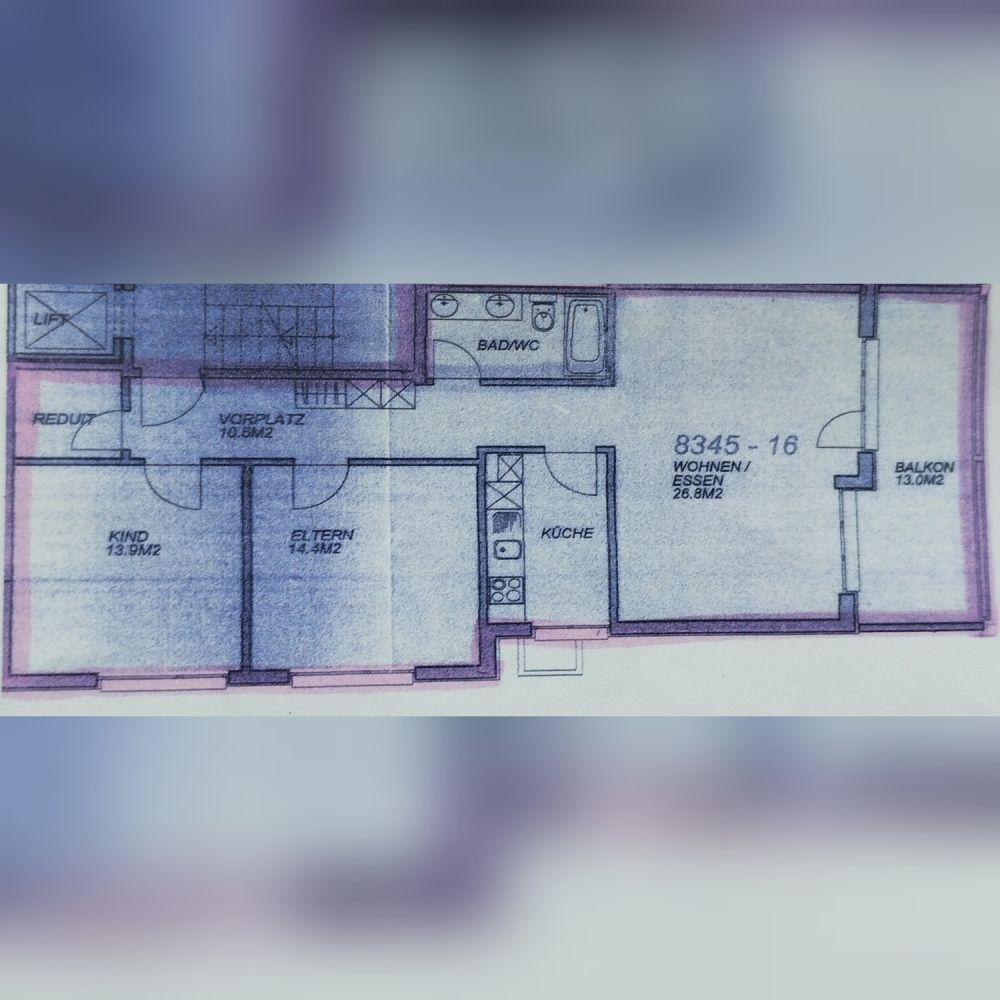 3 1/2 Zimmer Wohnung zu vermieten - Grundriss