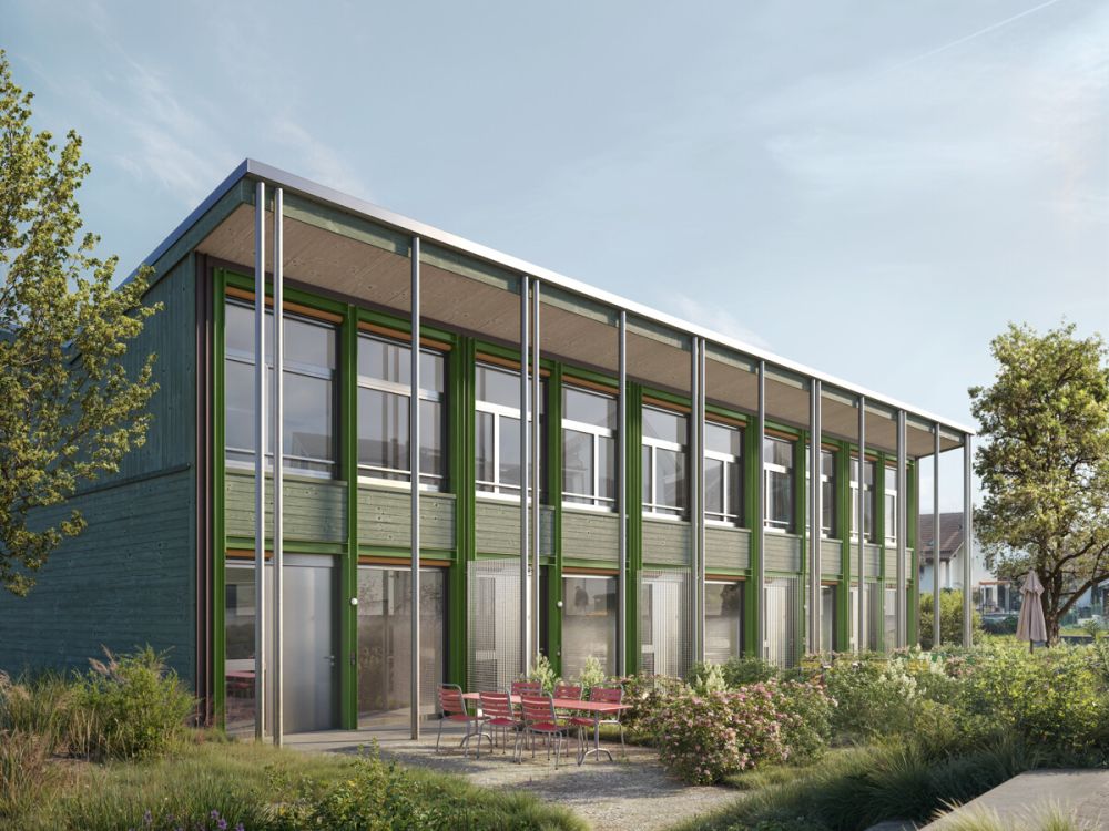 Erstvermietung: Atelier-Reihenhaus im Garten an sonniger ruhiger Lage - Visualisierung von Ebnetstrasse aus