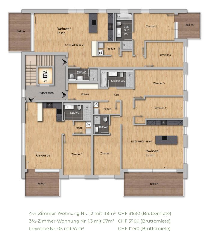 Upgrade your Living! 2½-Zimmer-Attikawohnung mit hohem Ausbaustandard und vielen Extras - Grundrissplan 1. Obergeschoss