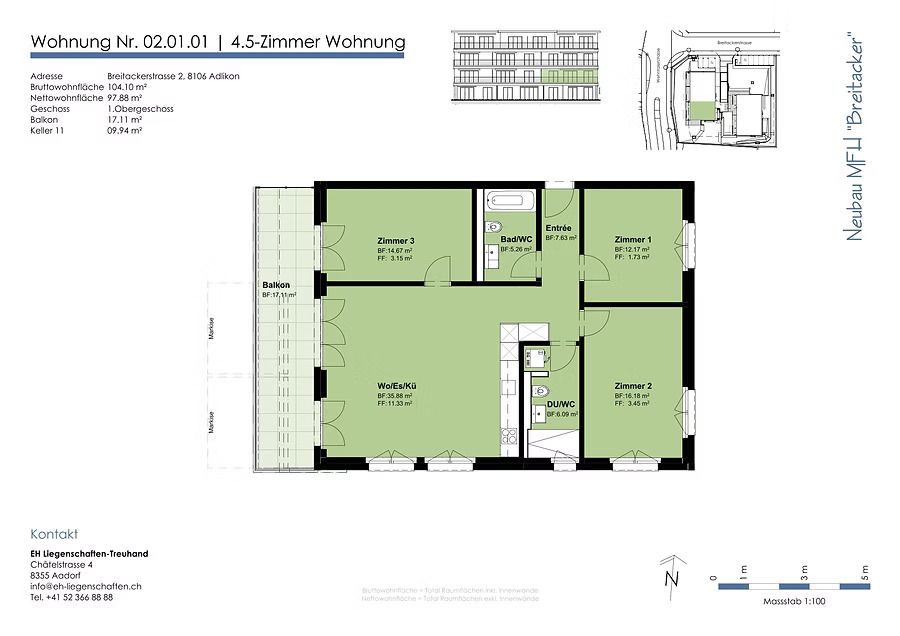 Moderne 4.5-Zimmer-Wohnung in zentraler Lage von Adlikon - Bild 3