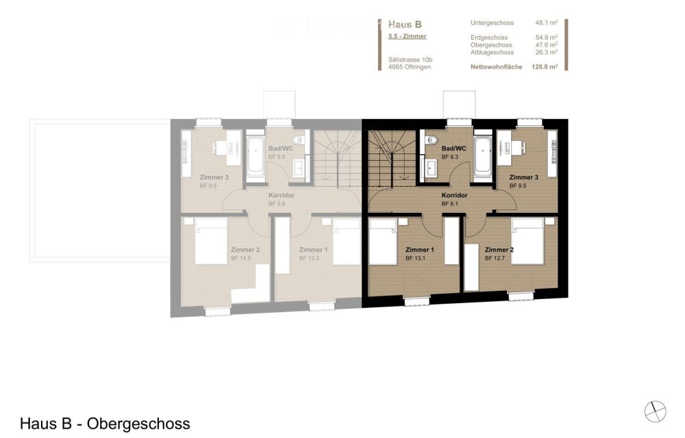 Modernes 5.5-Zimmer-Doppelhaus mit Attika-Terrasse und Garten – Neubau in Oftringen - Bild 13