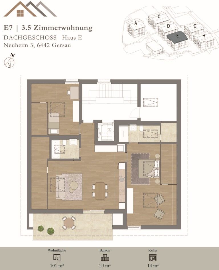 Helle, neue luxuriöse 3½ Zimmer Wohnung (E7) im DG mit grossem Balkon - Bild 13