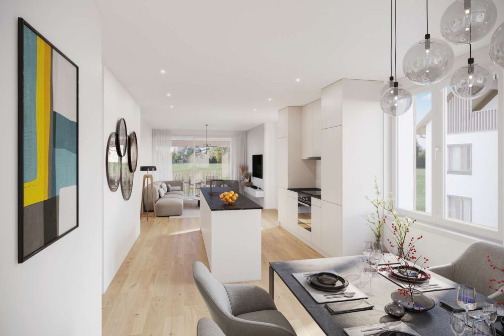 Neubauprojekt "Fortenbach" - Moderne 3.5-Zimmer-Wohnung in Ramsen - Wohn- und Essbereich