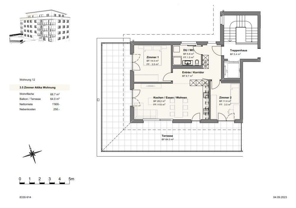 3½-Zimmer-Attika-Wohnung an ruhiger Lage - Bild 9