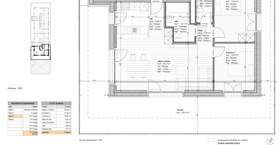 Attique avec terrasse de 66m2 - Attique 4 pièces - image - 2