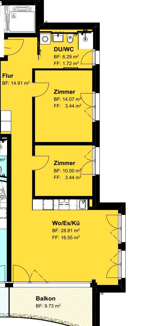 Zentralgelegene Neubauwohnung - Grundriss 3.5-zi.-whg.
