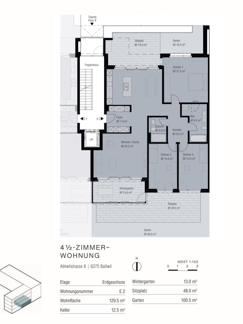 Exklusive 4½-Zimmer-Neubau-Gartenwohnung mit Wintergarten und grossem Garten in Ballwil - Bild 2