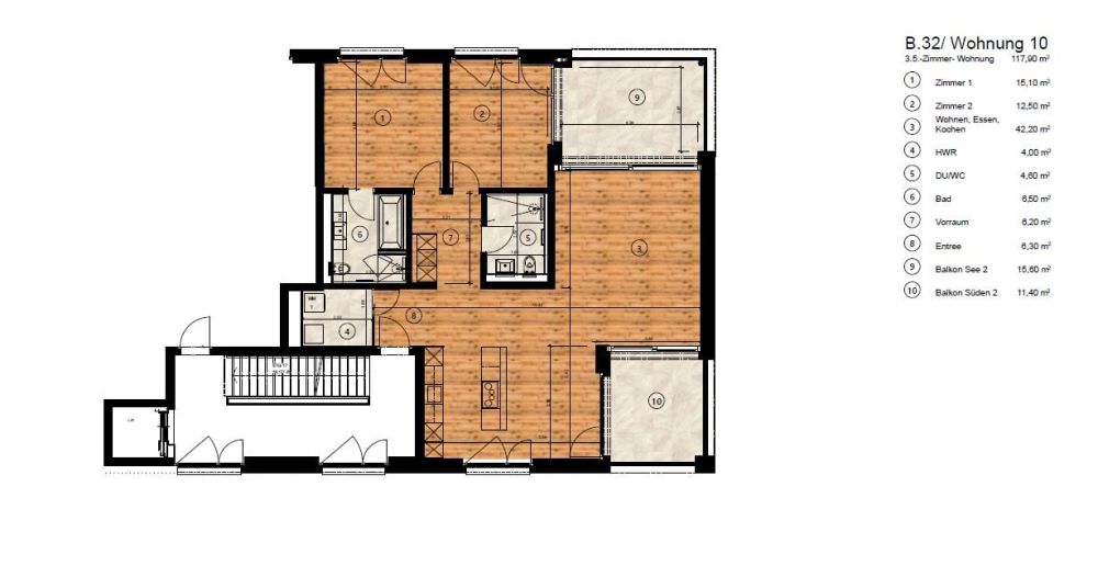 Erstvermietung - Exklusive 3.5-Zimmerwohnung am See in Buochs - Grundrissplan
