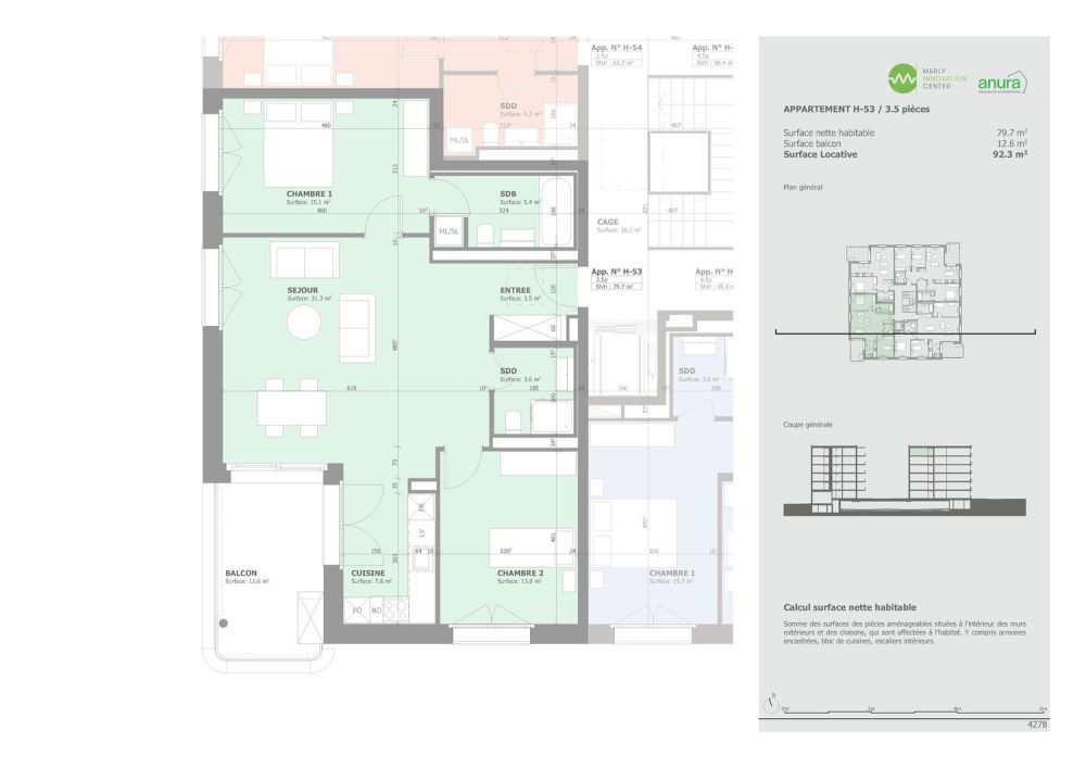 Appartement neuf de 3.5 pièces en attique ! - Plan H-53
