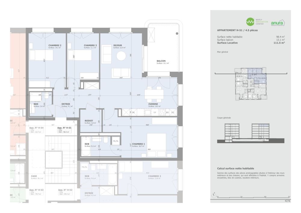 Appartement neuf de 4.5 pièces en attique ! - Plan H-51
