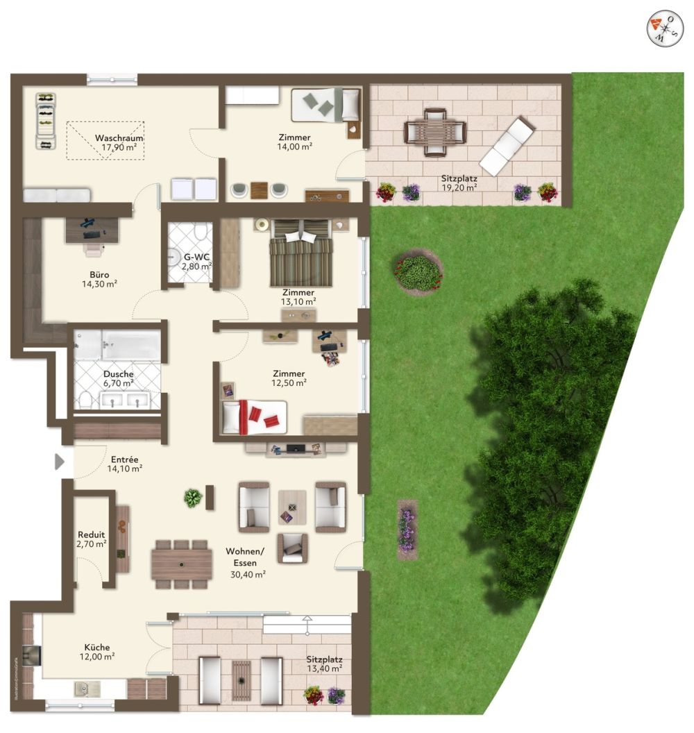 Helle 4½-Zi-Gartenwohnung mit Carport und Garten - Grundriss