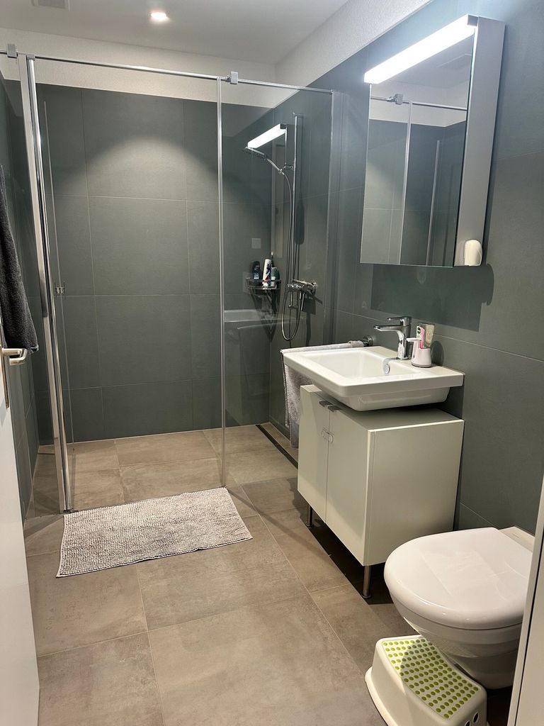 Moderne 5.5-Zimmer-Erdgeschosswohnung mit Terrasse - Badezimmer