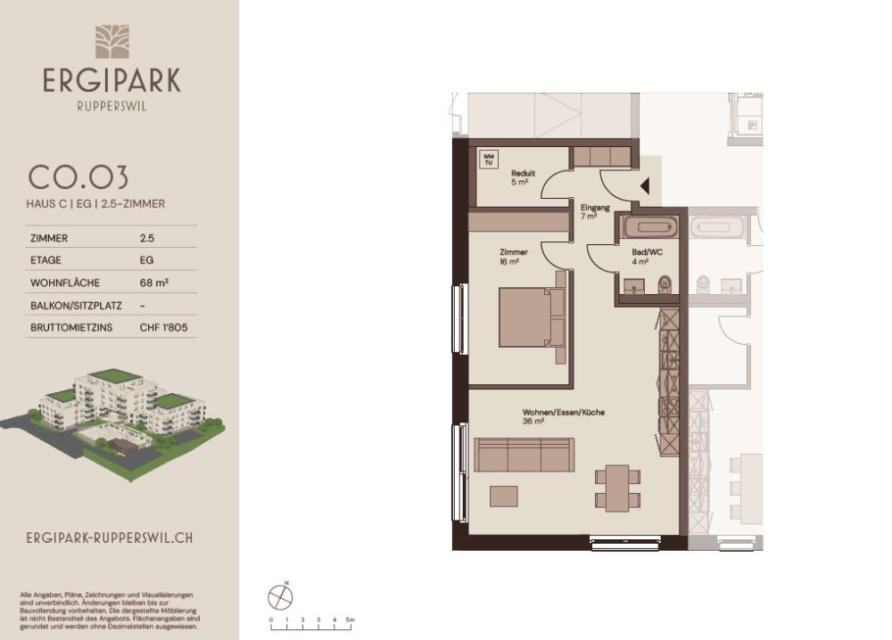 Grosszügige 2.5-Zimmer-Wohnung mit 68 m² Wohnfläche - Bild 7