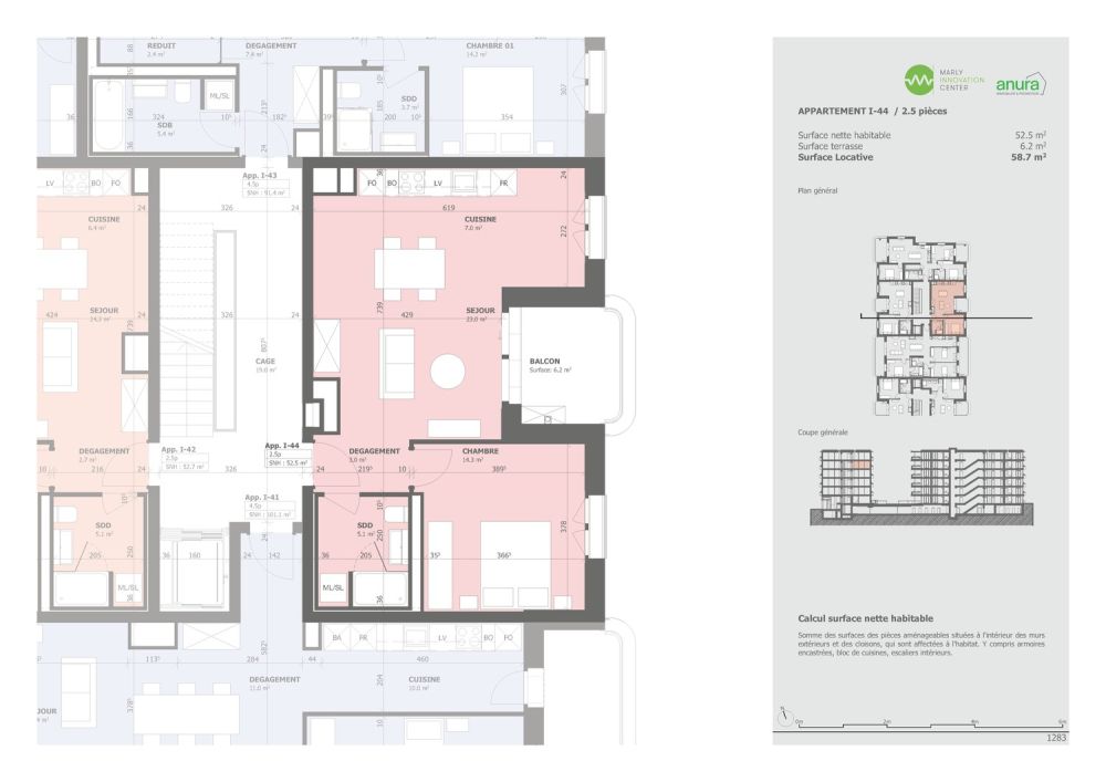 Appartements neufs de standing  2.5 pièces - Plan de l'appartement