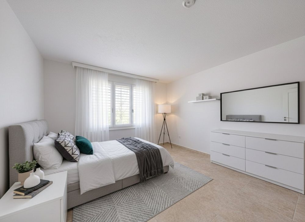 Stilvoll renovierte 3.5-Zimmerwohnung im Erstbezug mit Balkon und Gar - KI Homestaging