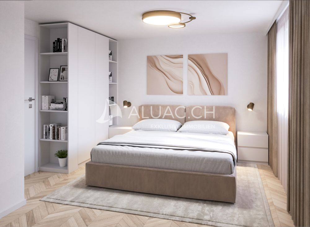 4.5 ZIMMER NEUBAUWOHNUNG - Ein wunderschönes, sehr helles Schlafzimmer, das mit seinem hochwertigen Parkett Komfort und Ruhe bietet