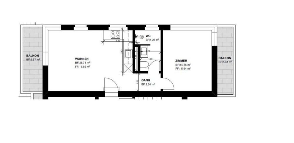 moderne 2.5 Zimmer-Wohnung im Zentrum von Rorschach! - Grundriss