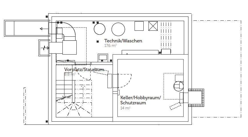 Erstbezug: 4.5 Zimmer-Reiheneinfamilienhäuser im Minergie-Standard - Grundrissplan Untergeschoss