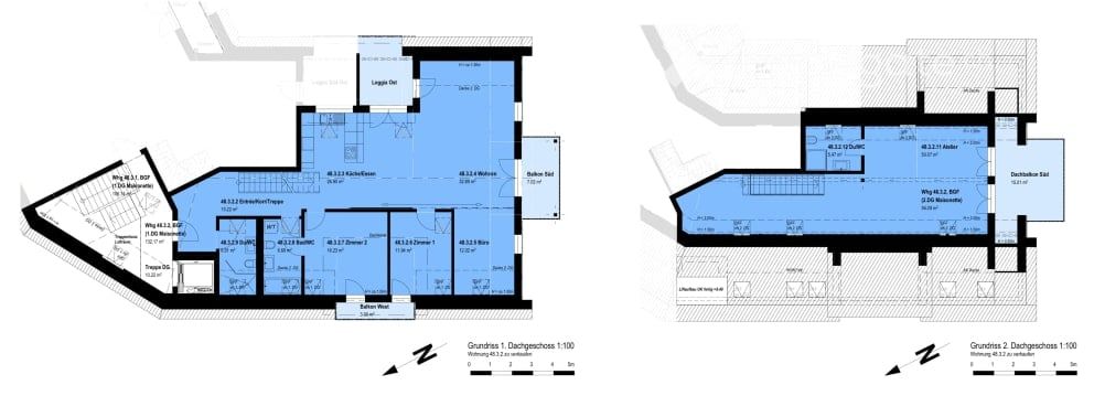 Sehr grosse, exklusive Wohnung mit modernem Einfamilienhaus-Charakter - Grosszügiger, moderner Grundriss der trotz Dachschrägen viele Möblierungen offenlässt