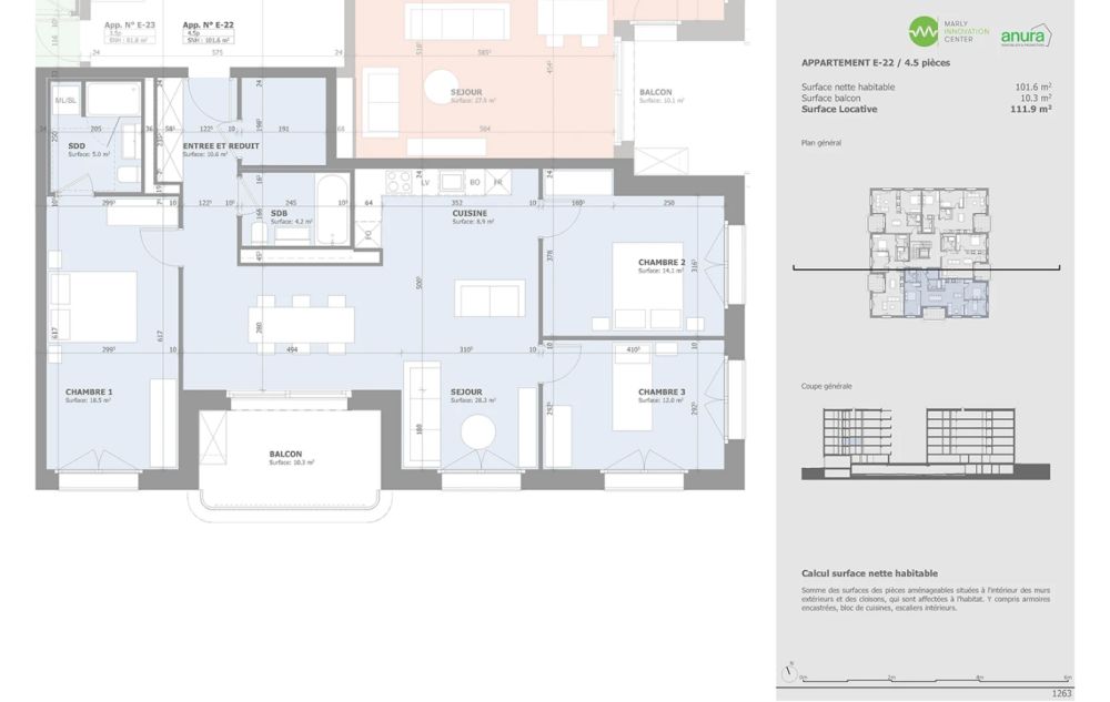 Magnifique appartement neuf de 4.5 pièces à louer à Marly - Plan de l'appartement